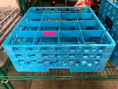 DESCRIPTION: 16 GROUP BLUE PLASTIC GLASS RACK QTY: 1