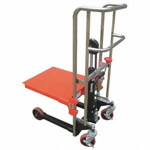 DESCRIPTION: (1) PORTABLE MANUAL PLATFORM LIFT TRUCK BRAND/MODEL: DAYTON #4ECW9 INFORMATION: RED RETAIL$: $902.13 EA SIZE: 880 LB LOAD CAP LIFTING HEI