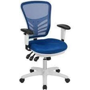 DESCRIPTION: (1) MESH MULTIFUNCTION EXECUTIVE SWIVEL ERGONOMIC OFFICE CHAIR BRAND/MODEL: FLASH FURNITURE #HL-0001-WH-BLUE-GG INFORMATION: BLUE RETAIL$