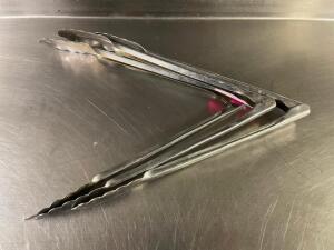 DESCRIPTION: (3) STAINLESS TONGS THIS LOT IS: SOLD BY THE PIECE QTY: 3