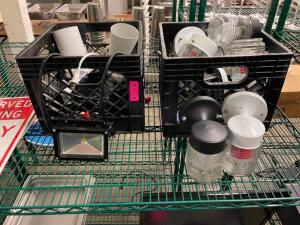 DESCRIPTION: (2) MILK CRATES W/ ASSORTED SCONCE FIXTURES AND LED SPOTS. THIS LOT IS: ONE MONEY QTY: 1