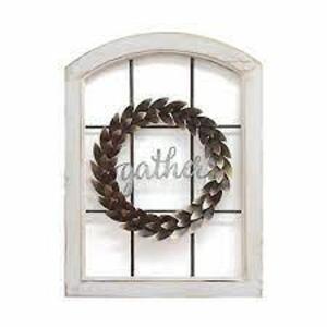 DESCRIPTION: (1) GATHER BRONZE WREATH WINDOW WALL DECOR BRAND/MODEL: STRATTON HOME DECOR RETAIL$: $50.00 EA QTY: 1