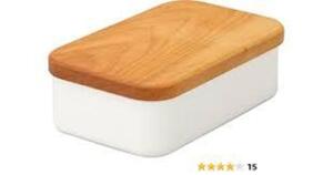 DESCRIPTION: (1) BUTTER DISH BRAND/MODEL: MADE IN JAPAN INFORMATION: WHITE AND WOOD RETAIL$: $40.00 EA QTY: 1