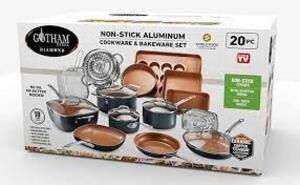 DESCRIPTION: (1) SET OF COOKWARE AND BAKEWARE BRAND/MODEL: GOTHAM STEEL INFORMATION: BLACK RETAIL$: $200.00 EA QTY: 1