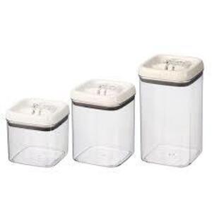 DESCRIPTION: (1) 3 CANISTER SET BRAND/MODEL: BETTER HOMES AND GARDENS FLIP TITE FOOD STORAGE INFORMATION: WHITE LID RETAIL$: $20.00 EA SIZE: 1 37 OZ 1