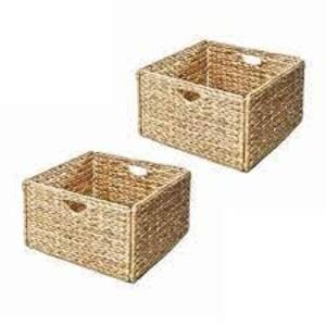 DESCRIPTION: (1) SET OF 2 HAND WOVEN STORAGE CUBE BASKET BRAND/MODEL: SEVILLE CLASSIC #WEB168 RETAIL$: $30.00 EA SIZE: 13.25 in W x 13.25 in D x 8 in