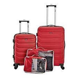 DESCRIPTION: (1) 4 PC ROLLING UPRIGHT LUGGAGE SET BRAND/MODEL: WRANGLER INFORMATION: RED RETAIL$: $160.75 A SET SIZE: 25 IN QTY: 1