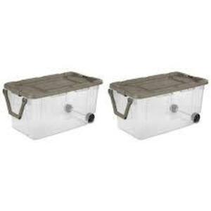 DESCRIPTION: (2) CLEAR STORAGE TOTES BRAND/MODEL: STERILITE #1468 RETAIL$: $48.30 TOTAL SIZE: 160 QT QTY: 2