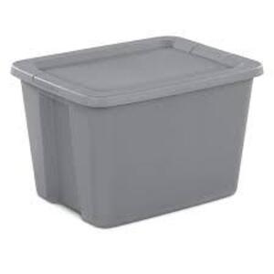 DESCRIPTION: (6) TOTE BOX BRAND/MODEL: STERILITE #2186 INFORMATION: GRAY RETAIL$: $6.98 EA SIZE: 18 GALLON QTY: 6