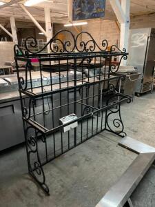 7' CURVED IRON HUTCH WITH PLEXIGLAS SHELVES