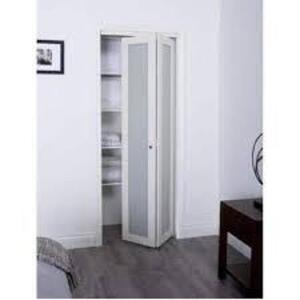 NAME: 30 in. x 80 in. 3010 Series 1-Lite Tempered Frosted Glass Composite Off White Interior Closet Bi-Fold Door