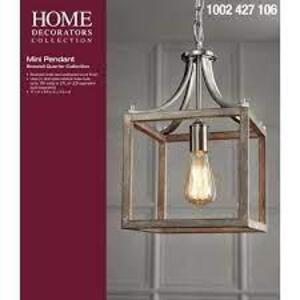 NAME: Boswell Quarter 1-Light Brushed Nickel Mini-Pendant with Weathered Wood Accents