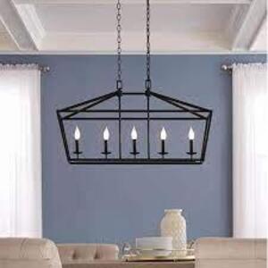 NAME: Weyburn 5-Light 36 in. Bronze Caged Farmhouse Linear Island Hanging Chandelier for Kitchen