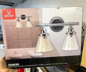 NAME: Parker 2-Light Chrome Vanity Light with Clear Glass Shades