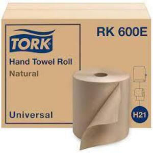 NAME: Hand Towel Roll, Natural, Universal, H21, Disposable, 100% Recycled, 1-Ply, 12 Rolls x 600 ft, RK600E