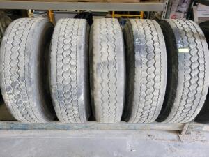 DESCRIPTION: (5) USED TIRES ON BUD WHEELS INFORMATION: 6 TO 9/32 TREAD DEPTH QTY: 5