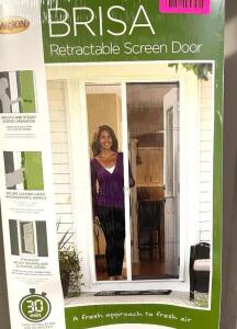 NAME: NEW IN PLASTIC 78 in. Brisa White Retractable Screen Door for Sliding Door