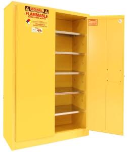 DESCRIPTION: (1) PAINT & INK STORAGE CABINET BRAND/MODEL: SECURALL/P160 INFORMATION: 2-DOOR, STANDARD SELF LATCH, 60 GALLON RETAIL$: $1,178 SIZE: 65"H