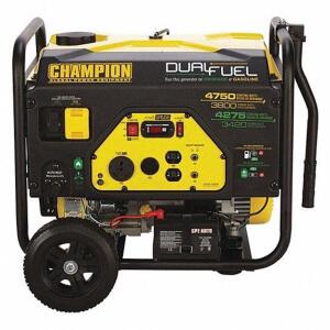 DESCRIPTION: (1) PORTABLE DUAL FUEL GENERATOR BRAND/MODEL: CHAMPION/76533 INFORMATION: 4750 SURGE WATTS, 120V AC, GASOLINE/LIQUID PROPANE, 7.5HP RETAI