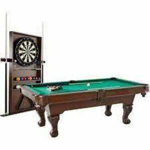 (1) POOL TABLE WITH CUE RACK AND DARTBOARD