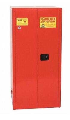 DESCRIPTION (1) EAGLE FLAMMABLE CABINET BRAND/MODEL PI62X ADDITIONAL INFORMATION RED/MINOR COSMETIC DAMAGES, MUST COME INTO INSPECT/CAPACITY: 96 GAL/R