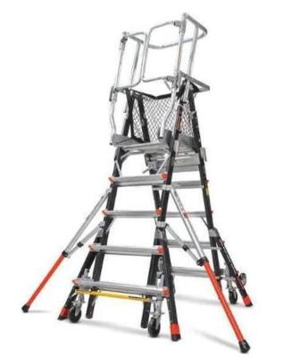 DESCRIPTION (1) LITTLE GIANT SAFETY CAGE PLATFORM STEPLADDER BRAND/MODEL 18509-240 ADDITIONAL INFORMATION ADJUSTABLE/FIBERGLASS/LOAD CAPACITY: 375 LBS