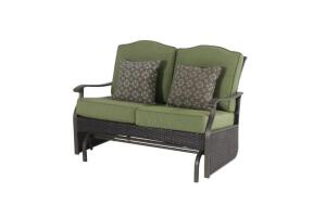 DESCRIPTION (1) BETTER HOME & GARDEN GLIDER LOVESEAT BRAND/MODEL FRS62227RL ADDITIONAL INFORMATION GREEN & BRONZE/SUPPORTS UP TO: 500 LBS/RETAILS AT $