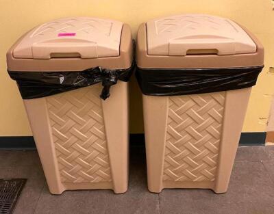 (2) PLASTIC COMMERCIAL TRASH RECEPTACLES