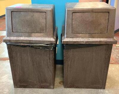 (2) PLASTIC COMMERCIAL TRASH RECEPTACLES