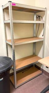 5-TIER METAL FRAMED SHELVING UNIT W/ WOODEN SHELF INSERTS