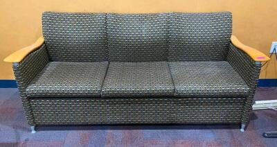 6' DECORATIVE COUCH W/ WOODEN ARMRESTS