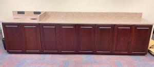 144" X 24" CABINET SET W/ GRANITE COUNTERTOP AND BUILT IN TRASH RECEPTACLE