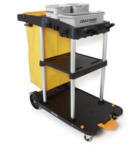 DESCRIPTION (1) COASTWIDE CLICK-CONNECT JANITORIAL CART BRAND/MODEL CW55228 ADDITIONAL INFORMATION 2-SHELF/25-GAL VINYL BAG/RETAILS AT $399.99 SIZE 46