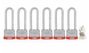 DESCRIPTION (1) PACK OF (6) ABUS KEYED PADLOCK BRAND/MODEL 19368 ADDITIONAL INFORMATION SILVER-RED/HARDENED STEEL/RETAILS AT $116.21 PER PK OF 6 SIZE