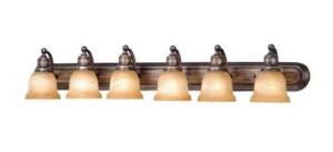 DESCRIPTION (1) VAXCEL LASALLE VANITY LIGHT BRAND/MODEL LS-VLD106PZ ADDITIONAL INFORMATION 6-LIGHTS/BROWN/RETAILS AT $208.00 SIZE 48"W X 8.5"H X 8.75"