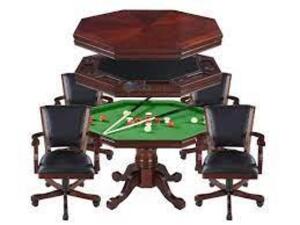 DESCRIPTION: (1) 3 IN ONE POKER TABLE BRAND/MODEL: WALNUT KINGSTON #BG2366A INFORMATION: MISSING CHAIRS JUST TABLE RETAIL$: $2,267.37 EA QTY: 1