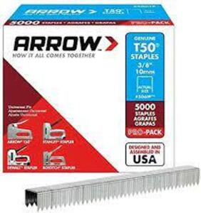 DESCRIPTION: (2) PACKS OF T50 STAPLES BRAND/MODEL: ARROW #506IP RETAIL$: $20.84 EA SIZE: 3/8 STAPLES 5000 PER PACK QTY: 2