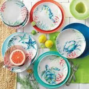 DESCRIPTION: (1) SET OF (12) DINNERWARE BRAND/MODEL: SPANDEX SEALIFE #1572888 RETAIL$: $50.00 EA QTY: 1