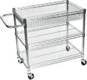 DESCRIPTION: (1) WIRE TUB SHELF CART BRAND/MODEL: LUXOR #812552014356 INFORMATION: STAINLESS RETAIL$: $107.03 EA SIZE: 3 SHELF QTY: 1