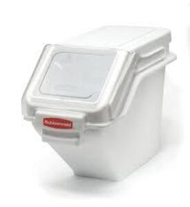 DESCRIPTION: (1) STORAGE INGREDIENT BIN BRAND/MODEL: RUBBERMAID #FG9G57000WHT INFORMATION: WHITE RETAIL$: $165.95 EA SIZE: 6.25 GALLON QTY: 1