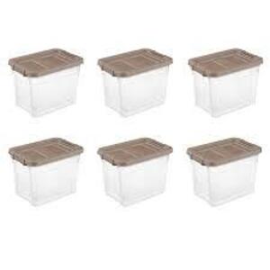 DESCRIPTION: (6) STACKER BOX BRAND/MODEL: STERILITE #1473 INFORMATION: CLEAR RETAIL$: $41.82 EA SIZE: 30 QT QTY: 6