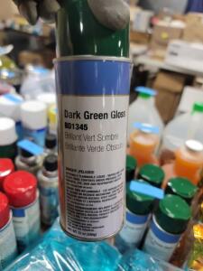 DESCRIPTION: (6) GLOSS SPRAY PAINT BRAND/MODEL: CLASS 3 SOLUTIONS BD1345 INFORMATION: DARK GREEN RETAIL$: $8.48 EA SIZE: 12 OZ QTY: 6