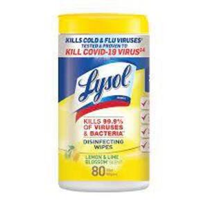 DESCRIPTION: (3) DISINFECTING WIPES BRAND/MODEL: LYSOL BRAND 2 INFORMATION: LEMON RETAIL$: $10.00 EA SIZE: 80 WIPES QTY: 3