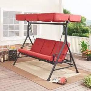 DESCRIPTION: (1) 3 PERSON STEEL PORCH SWING BRAND/MODEL: MAINSTAYS INFORMATION: RED RETAIL$: $200.00 EA QTY: 1