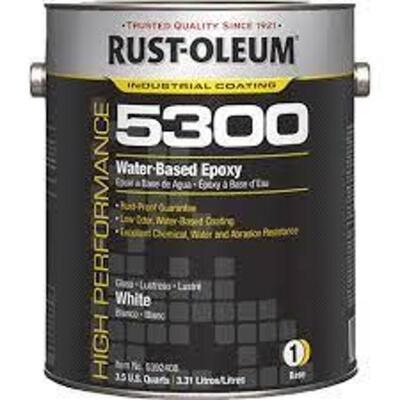 DESCRIPTION: (2) WATER BASED EPOXY BRAND/MODEL: RUST-OLEUM 5300 INFORMATION: WHITE RETAIL$: $125.00 EA SIZE: 1 GALLON QTY: 2