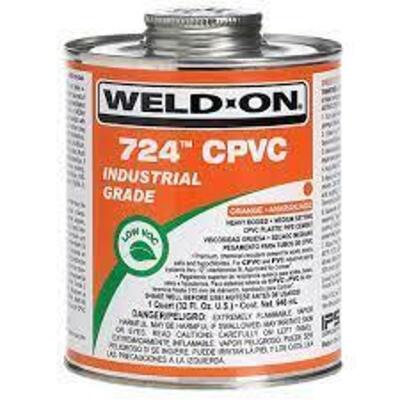 DESCRIPTION: (2) CPVC CEMENT BRAND/MODEL: WELD ON 724 #6KWT7 INFORMATION: GREY RETAIL$: $18.00 EA SIZE: 8 OZ QTY: 2