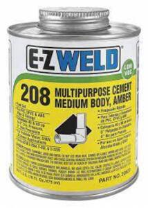 DESCRIPTION: (2) AMBER SOLVENT CEMENT BRAND/MODEL: EZ WELD 208 #5E533 INFORMATION: MULTIPURPOSE RETAIL$: $8.40 EA SIZE: 16 OZ QTY: 2