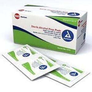 DESCRIPTION: (6) BOXES OF (100) STERILE ALCOHOL PADS BOXES BRAND/MODEL: DYNAREX RETAIL$: 38.68 SIZE: 100 PADS PER BOX QTY: 6