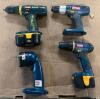 DESCRIPTION: (3) CORDLESS DRILLS AND CORDLESS FLASHLIGHT BRAND/MODEL: RYOBI INFORMATION: COULDN'T TEST - BATTERY DEAD QTY: 4
