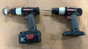 DESCRIPTION: (2) 19.2V 3/8" CORDLESS DRILLS BRAND/MODEL: CRAFTSMAN INFORMATION: COULDN'T TEST - BATTERY DEAD QTY: 2